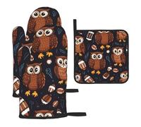Cute Birds Owl Football Printed Oven Mitts And Pot Holders Sets Oven Mitts Heat Resistant Oven Gloves For Cooking Baking Kitchen BBQ