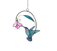 Cute Birds Stained Glass Suncatcher Birds Stained Glass Window Hangings for Home Decor (Blue with flower B)