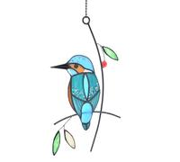 Cute Birds Stained Glass Suncatcher Birds Stained Glass Window Hangings for Home Decor (Kingfisher)