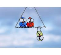 Cute Birds Stained Glass Suncatcher Birds Stained Glass Window Hangings for Home Decor (Owl)