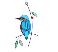 Cute Birds Stained Glass Suncatcher, Stained Glass Window Hanging Ornament, Handcrafted Birds Wall Art for Outdoor Backyard Home Bedroom Garden Decoration