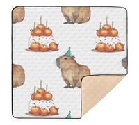 Cute Birthday Capybara Prints Baby Play Mat for Floor, 50x50 inch Playpen Mat,Thicken Soft Non-Slip Tummy Time Mat for Toddlers and Infants