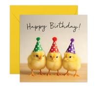 Cute Birthday Card - Adorable Party Chicks in Hats - Greeting Card for Her, Him, Kids, Children, Son, Daughter, Nana, Mum, Dad, Grandad - Comes with Fun Stickers