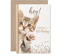 Cute Birthday Card - Aww-inducing Kitten with a Golden Touch - Playful Cat Wishing Happy Birthday - Warm and Cheerful Design to Brighten Anyone's Day - A5, Envelope Included
