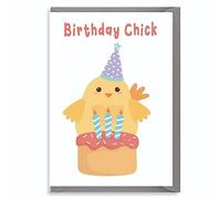 Cute Birthday Card - ‘Birthday Chick’ - Adorable Animal-Themed Greeting with Party Hat & Cake - Fun Gift for All Ages - PET08