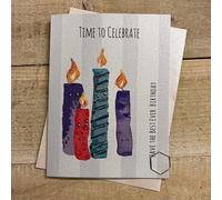 Cute Birthday Card - Blue Candles Characters, hand decorated with Glitter & Gems (DO28)