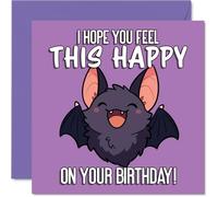Cute Birthday Card - Bursting with Birthday Cheer - Cartoon Bat on Vibrant Purple - Sure to Lift Anyone's Spirits - 145mm Square, Envelope Included