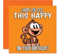 Cute Birthday Card - Bursting with Birthday Cheer - Cartoon Monkey on a Vibrant Orange Backdrop - Sure to Lift Anyone's Spirits - 145mm Square, Envelope Included