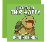 Cute Birthday Card - Bursting with Birthday Cheer - Smiling Green Turtle Design with Joyful Message - Sure to Brighten Their Special Day - 145mm Square, Envelope Included