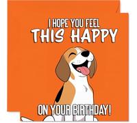 Cute Birthday Card - Bursting with Birthday Joy - Cheerful Cartoon Dog on a Vibrant Orange Backdrop - Guaranteed to Lift Anyone's Spirits - 145mm Square, Envelope Included