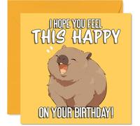 Cute Birthday Card - Bursting with Birthday Joy - Cheerful Cartoon Wombat on a Bright Yellow Background - Guaranteed to Lift Anyone's Spirits - 145mm Square, Envelope Included