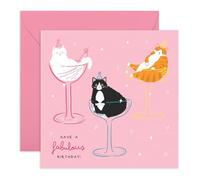 Cute Birthday Card - "Cocktail Cats" - Greeting Card for Fur Mums, Dads, Animal and Pet Lovers, Friends, Family, Colleagues- Adorable & Fabulous- Comes with Fun Stickers