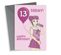 Cute Birthday Card - For A Girl - 13th - Anime & Bubble Tea