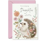 Cute Birthday Card for Daughter - Bursting with Cheer - Adorable Hedgehog and Colourful Flowers - A Joyful Pick-me-up for Her Special Day - 5x7 Inch, Envelope Included