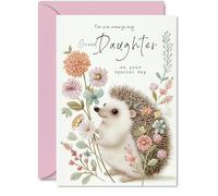 Cute Birthday Card for Granddaughter - Bursting with Cheer - Adorable Hedgehog Nestled Among Pastel Flowers - an Uplifting Way to Make Her Day Extra Special - A5, Envelope Included
