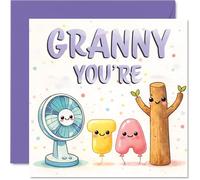 Cute Birthday Card for Granny - Whimsical Fun for Granny - Playful Cartoon Characters in Cheerful Pastel Purples, Mothers' Day - 145mm Square, Envelope Included
