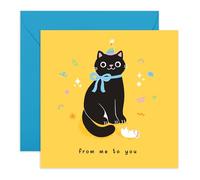 Cute Birthday Card for Him Her - "From Me to You" - Gifts for Friends, Family, Coworker, Neighbour, Cat Lovers, Pet Owners - Black Cat with Party Hat - Comes with Stickers