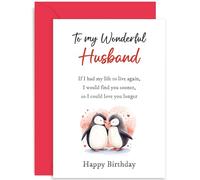 Cute Birthday Card for Husband - Penguin Design 'If I Had My Life To Live Again' Heartfelt Sentiments Birthday Gift for Him - Romantic Birthday Card | Blank Inside