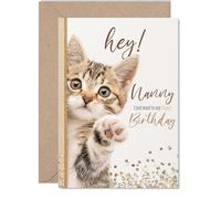 Cute Birthday Card for Nanny, Playful Kitten and Gold Accents