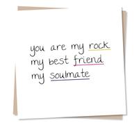 Cute Birthday Card For Partner - You Are My Rock, Best Friend and Soul Mate - For Husband, Wife, Boyfriend, Girlfriend, Partner