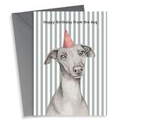 Cute Birthday Card - From The Dog - Whippet - Italian Greyhound - Party Hat