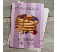 Cute Birthday Card - Granddaughter Pancakes Characters, hand decorated with Glitter & Gems (DO39)