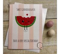 Cute Birthday Card - Granddaughter Watermelon Character, hand decorated with Glitter & Gems (DO32)