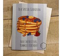 Cute Birthday Card - Grandson Pancakes Characters, hand decorated with Glitter & Gems (DO38)