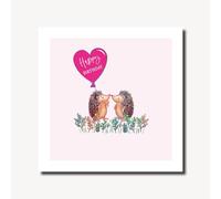 Cute Birthday Card Hedgehogs Heart Balloon - Sweet Design Greeting Card