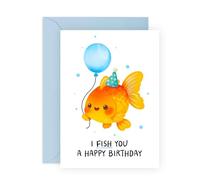 Cute Birthday Card - “I Fish You a Happy Birthday” Goldfish - Pun Birthday Card for Kids, Friends, Pet Lovers, Son, Daughter, Bestie, BFF, Colleagues, Neighbour, Men, Women - Comes with Stickers