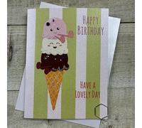 Cute Birthday Card - Ice Cream Character, hand decorated with Glitter & Gems (DO95)