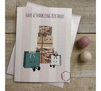 Cute Birthday Card - Pressies & Balloons Character, hand decorated with Glitter & Gems (DO15)