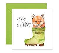 Cute Birthday Card Rainboots for Him - 'Fox Wellie Boot' - Gifts for Boys, Guys, Men, Friend, Brother, Colleague - Foxy - Comes with Fun Stickers