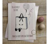 Cute Birthday Card - Sister Gift Bags Character, hand decorated with Glitter & Gems (DO24)