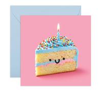 Cute Birthday Card - Smiling Cake Slice with Candle - Colourful Pastel Card for All Ages, Friends, Kids, Children, Adults, Son, Daughter, Niece, Nephew, Him, Her - Lovely Greetings for Everyone