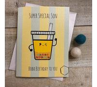 Cute Birthday Card - Son Boba Bubble Drink Character, hand decorated with Glitter & Gems (DO20)