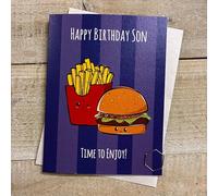 Cute Birthday Card - Son Burger & Chips Character, hand decorated with Glitter & Gems (DO36)