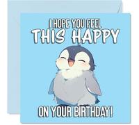 Cute Birthday Card - Spread Birthday Cheer - Adorable Cartoon Penguin on a Bright Blue Backdrop - Sure to Bring a Big Smile - 145mm Square, Envelope Included