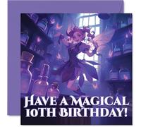 Cute Birthday Card - Sprinkle Some Birthday Magic - Whimsical Fairy in a Pink and Purple Wonderland - Full of Enchanting Charm - 145mm Square, Envelope Included
