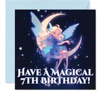 Cute Birthday Card - Sprinkle Some Birthday Magic - Whimsical Fairy on Crescent Moon with Twinkling Stars - A Dreamy Touch for Their Big Day - 145mm Square, Envelope Included
