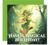 Cute Birthday Card - Sprinkle Some Birthday Magic - Whimsical Fairy in an Enchanted Forest - Joyful Design to Charm Any Celebration - 145mm Square, Envelope Included