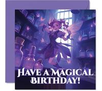 Cute Birthday Card - Sprinkle Some Birthday Magic - Whimsical Fairy with Pastel Butterflies and Bottles - 145mm Square, Envelope Included