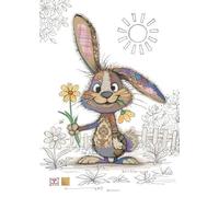 Cute Birthday Card Truffle Rabbit Patchwork Flower - Fun Greeting Card