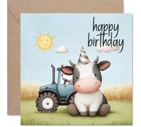 Cute Birthday Card - Utterly Moo-velous Birthday Cheer - Cute Cow in a Party Hat on a Sunlit Farm - Guaranteed to Brighten Their Special Day - 145mm Square, Envelope Included