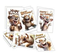 Cute Birthday Cards - Animal Theme Greeting Mementos With Envelope Included,Set Of 6 Pieces Birthday Cards - For Husband, Wife, Sister, Daughter, Father, Mother, Colleague, Boyfriend and Girlfriend
