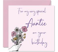 Cute Birthday Cards for Auntie - Birthday Flowers - Card for Aunt from Nephew Niece, Aunty Special Gifts, 145mm Greeting Cards Gift Auntie Aunt Aunty