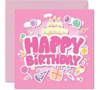 Cute Birthday Cards for Girls Her, Pink Birthday Cake Party