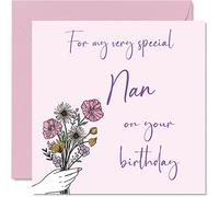 Cute Birthday Cards for Nan - Birthday Flowers - Card for Nan from Grandson Granddaughter, Special Gifts, 145mm Mother's Day Greeting Cards Gift Nana