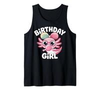 Cute Birthday Girl Axolotl with Two-Tone Bow and Glasses Tank Top