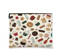 Cute Biscuit Makeup Bag, Brown Dessert Pattern Portable Cosmetic Travel Pouch for Women, Small Canvas Zipper Organizer, Holiday Skincare Toiletry Bag, Brown, 7x9 Inch, Biscuit